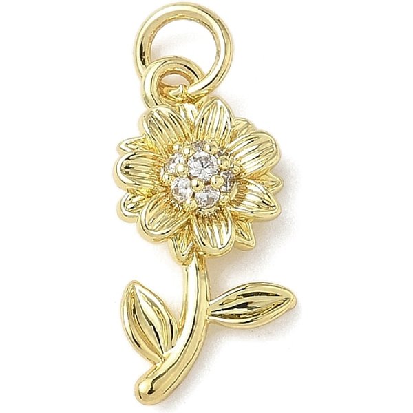 Pendentifs Avec Zircon Cubiques à Micro-PavéS En Laiton, Avec Anneau De Jonction, Breloques De Fleurs, VéRitable 18K Plaqué Or, 18X9.5X4Mm, Trou: 3Mm-image