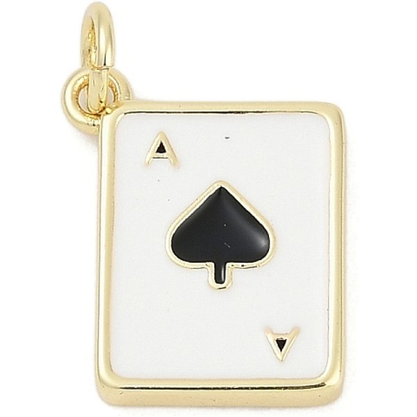 Brass Enamel Charms, With Jump Ring, Cadmium Free & Lead Free, Long-Lasting Plated, Rack Plating, Playing Card Charms, Real 18K Gold Plated, Spades, 15X12.5X2Mm, Hole: 3Mm-image