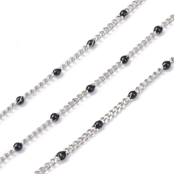 Catene A Maglie Smaltate In Acciaio Inox 304, Con La Bobina, Saldato, Sfaccettato, Nero, 2.5X2X0.8Mm, 32.80 Piedi/Rotolo (10 M/Rotolo)-image