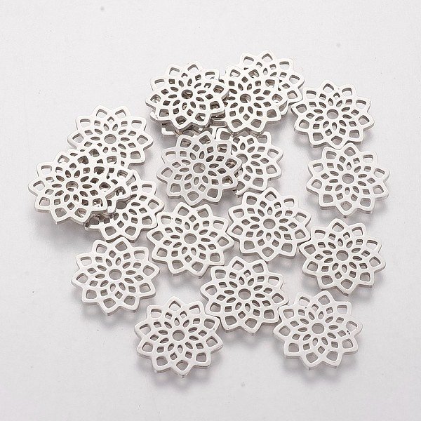 Pendentifs En Acier Inoxydable 304, Pour La Fabrication Et L'artisanat De Bijoux Bricolage, Lotus, Couleur Inoxydable, 15.8X15.8X1Mm, Trou: 2Mm-image