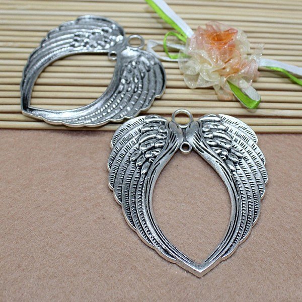 Tibetischer Stil Legierung Verbinder/Normale Links, FlüGel, Antik Silber Farbe, 65X69X3 Mm-image