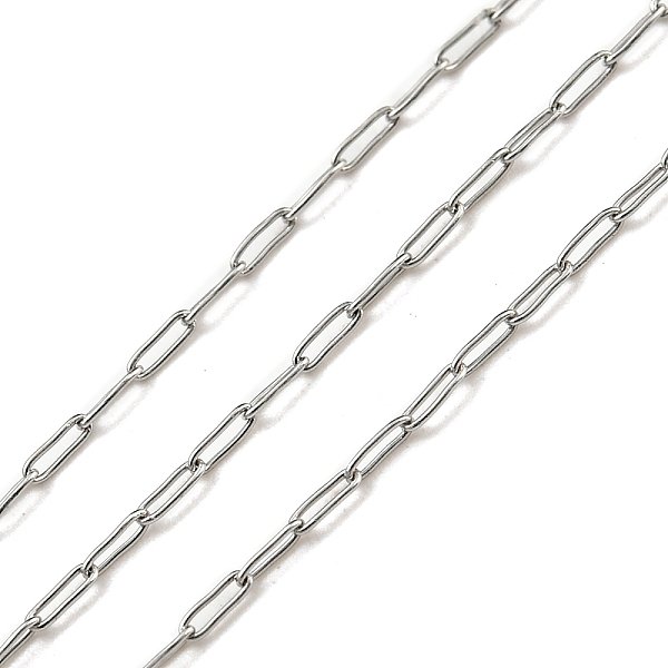 Tarnish Resistant 304 Stainless Steel Chains, Paperclip Chains, Soldered, With Spool, Stainless Steel Color, 2.7X0.8X0.25Mm-image