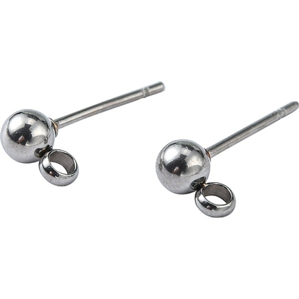 Non-Tarnish 304 Stainless Steel Stud Earring Findings, With Loop, Stainless Steel Color, 15X7X4Mm, Hole: 1.7-2Mm, Pin: 0.8Mm-image