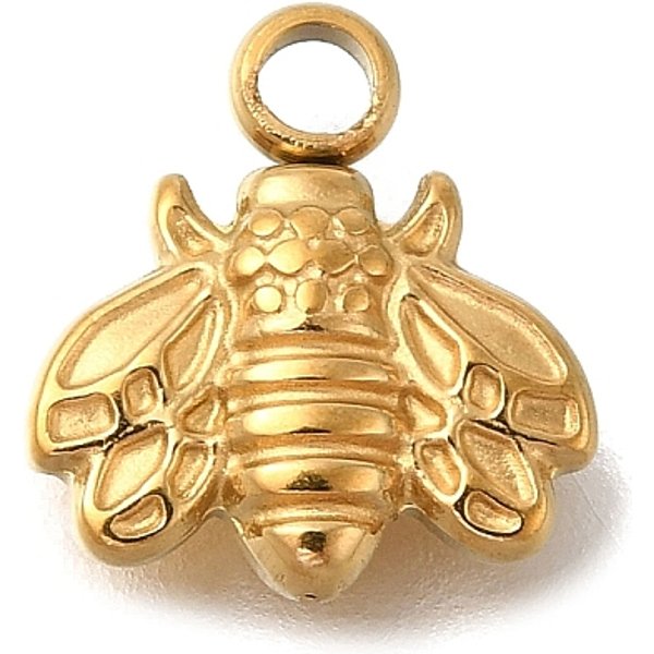 Ion Plating(Ip) 304 Stainless Steel Charms, Bees Charm, Golden, 10.5X9.5X2Mm, Hole: 1.8Mm-image