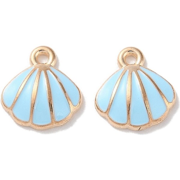 Colgantes De Esmalte De AleacióN, Shell Forma, Azul Acero Claro, 11X10X2.5Mm, Agujero: 1.2 Mm-image