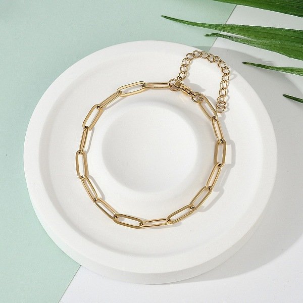Pvd-Vakuumbeschichtung 304 Edelstahl BüRoklammer-Kettenarmband FüR MäNner Und Frauen, Golden, 6-3/4-7-1/8 Zoll (17-18 Cm)-image