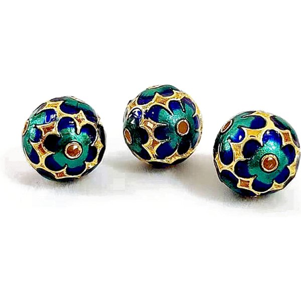 Handmade Cloisonne Beads, Enamel, Round, Green, 11mm