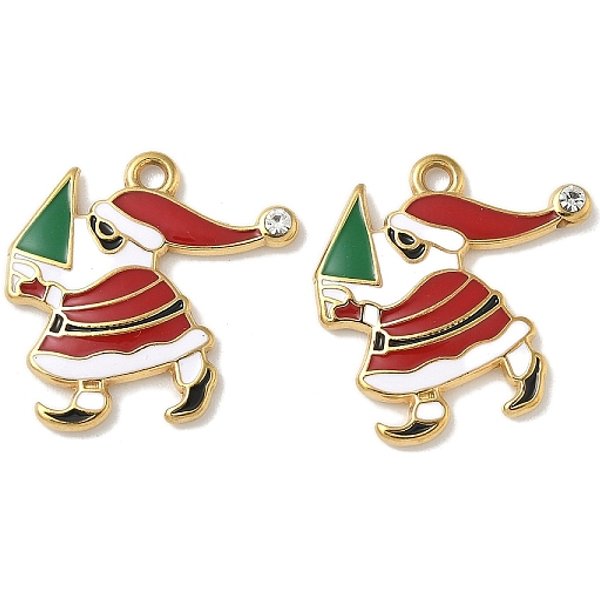 Pendentifs En Acier Inoxydable 304 éMailléS, Breloques De ThèMe De NoëL, Placage Ionique (Ip), VéRitable 18K Plaqué Or, Le PèRe NoëL, 22X23X2Mm, Trou: 1.8Mm-image