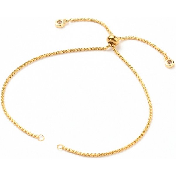 Adjustable 304 Stainless Steel Box Chain Slider Bracelet/Bolo Bracelets Making, With Brass Cubic Zirconia Charms, Golden, Single Chain Length: About 5-1/4 Inch(13.3Cm)-image