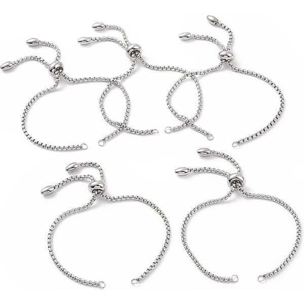 Tarnish Resistant Adjustable 304 Stainless Steel Slider Bracelets Making,Bolo Bracelets, Stainless Steel Color, Single Chain Length: About 11Cm-image