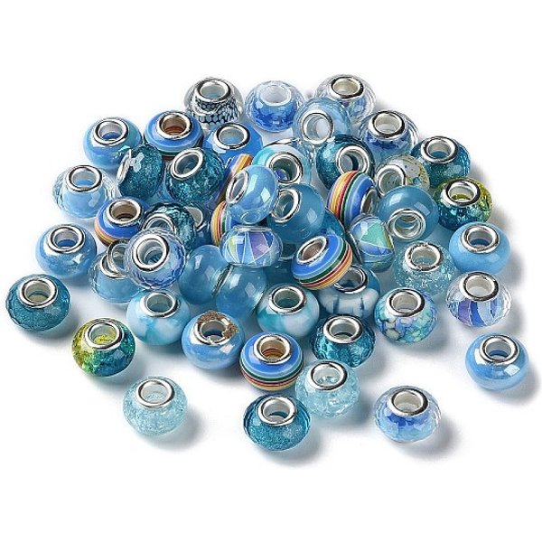Resina Perline Europei, Con Anima In Ottone Placcato Platino, Rondelle, Cielo Azzurro, 13.5X9Mm, Foro: 5 Mm-image