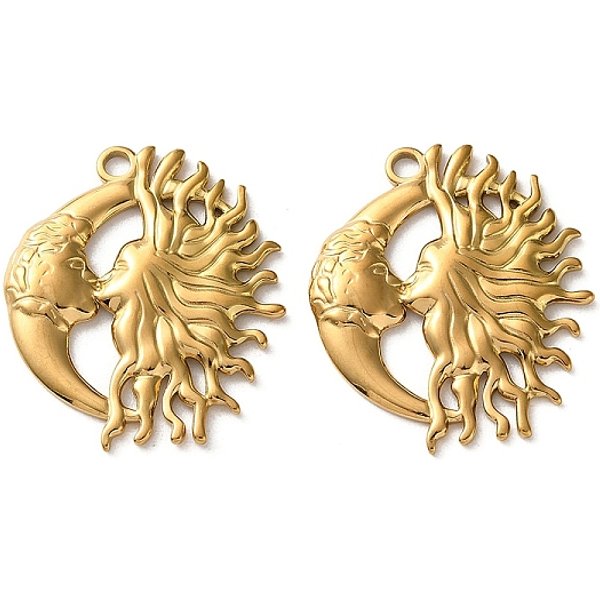 304 Stainless Steel Pendants, Moon & Sun Kissing Charm, Ion Plating(Ip), Golden, 33X28X3Mm, Hole: 2.5Mm-image