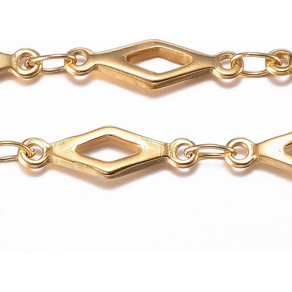 Ion Plating(Ip) 304 Stainless Steel Rhombus Link Chains, Soldered, With Spool, Golden, 13X4X1Mm, About 32.8 Feet(10M)/Roll-image