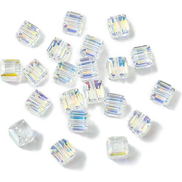 100 StüCk Transparente Galvanisierte Glasperlen, Ab Farbe Plattiert, Facettiert, WüRfel, Transparent, 7X7X7 Mm, Bohrung: 1.6 Mm-image