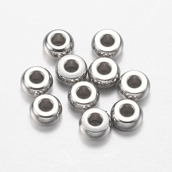AnlaufgeschüTzte Perlen Aus Edelstahl 304, Flachrund, Edelstahl Farbe, 4X2 Mm, Bohrung: 1 Mm-image