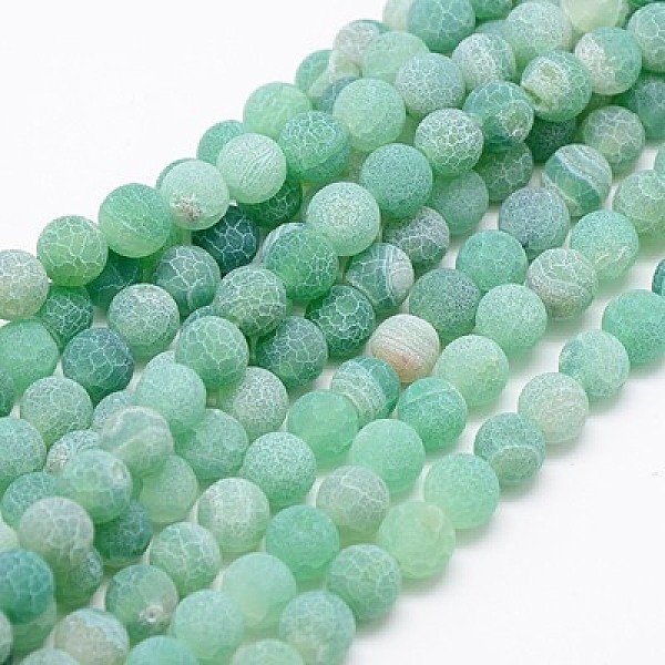 Natural Weathered Agate Beads Strands, Dyed, Frosted, Round, Medium Aquamarine, 8mm, Hole: 1mm, about 46pcs/strand, 14-15 inch