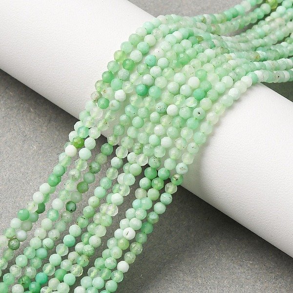 Brins Naturels De Perles De Chrysoprase, Facette, Ronde, 2Mm, Trou: 0.7Mm, Environ 160 Pcs/Chapelet, 15.55 Pouce (39.5 Cm)-image