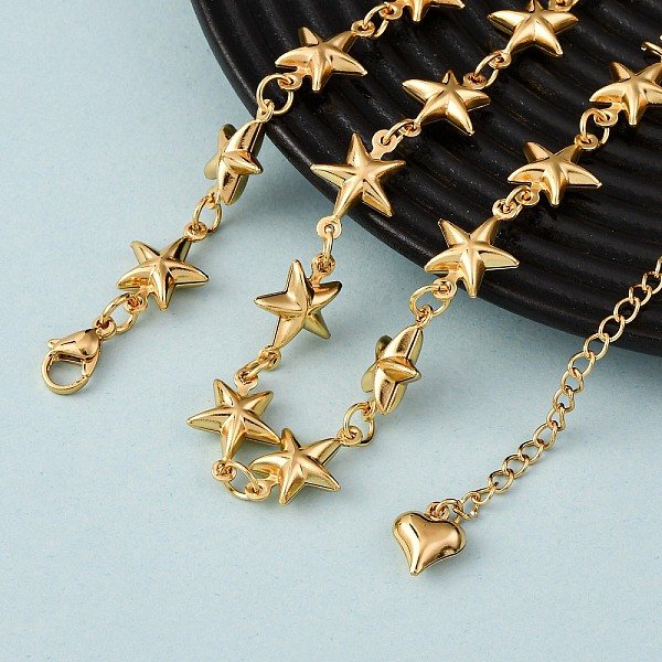 304 Stainless Steel Star Link Chain Necklaces For Women, Golden, 17.80 Inch(45.2Cm)-image