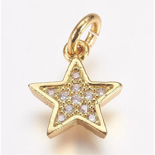 Brass Micro Pave Cubic Zirconia Charms, Star, Golden, 11.5X10X2Mm, Hole: 3Mm-image