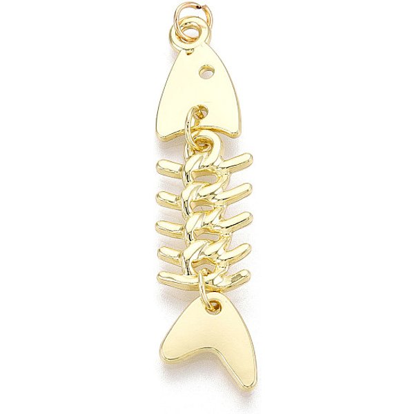 Colgantes De LatóN, Sin Plomo Y Cadmio, Espina De Pescado, Con Anillo De Salto, Real 18K Chapado En Oro, 49X12X5.5Mm, Agujero: 3.5 Mm-image