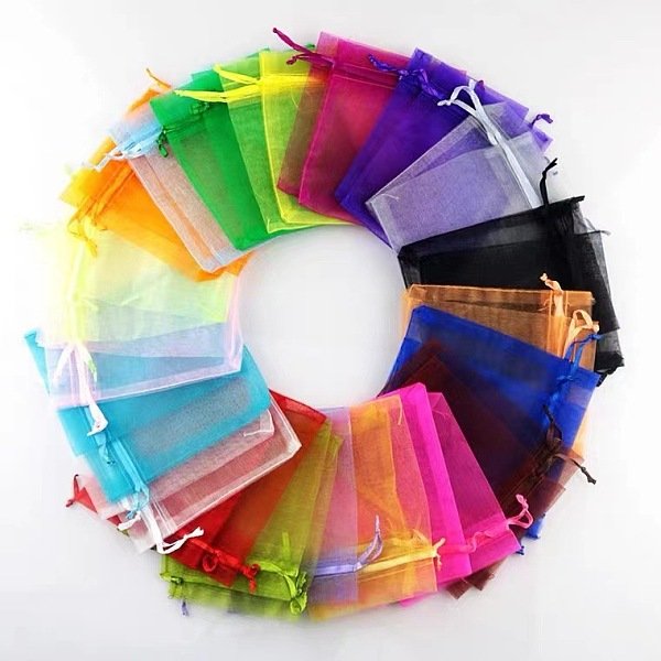 Rectangle Organza Drawstring Bags, Mixed Color, 10X8Cm-image
