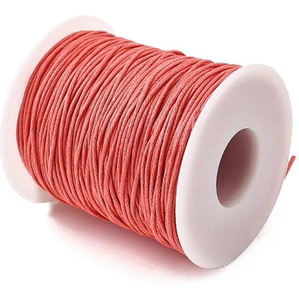 Waxed Cotton Thread Cords, Light Coral, 1Mm, About 100Yards/Roll(300 Feet/Roll)-image