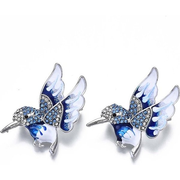 Bird Enamel Pin with Sapphire Rhinestone, 3D Animal Alloy Brooch for Backpack Clothes, Nickel Free & Lead Free, Platinum, Medium Blue, 40x41mm