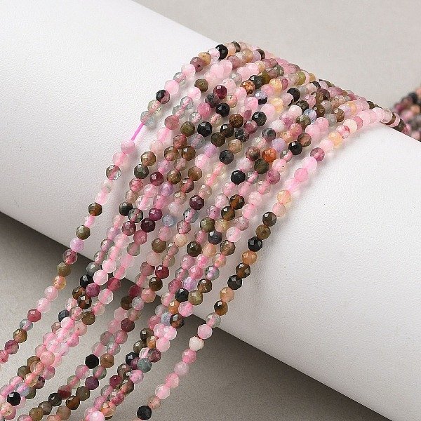 Natural Tourmaline Beads Strands, Grade Aa, Faceted, Round, 2Mm, Hole: 0.5Mm, About 210-220Pcs/Strand, 15.7 Inch(40Cm)-image