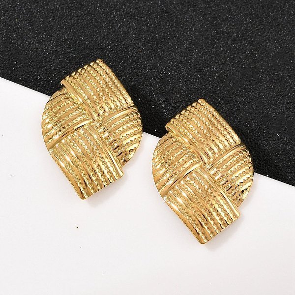 Boucles D'oreilles à Tige TisséEs En Acier Inoxydable 304, Placage Ionique (Ip), VéRitable 18K Plaqué Or, 29.5X19Mm-image