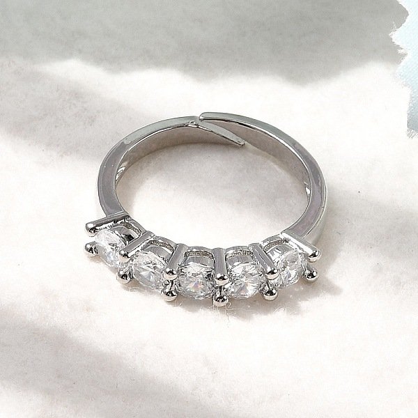 Brass Micro Pave Cubic Zirconia Finger Rings, Rack Plating, Long-Lasting Plated, Cadmium Free & Lead Free, Platinum, 4.5Mm, Us Size 7 1/4(17.5Mm)-image