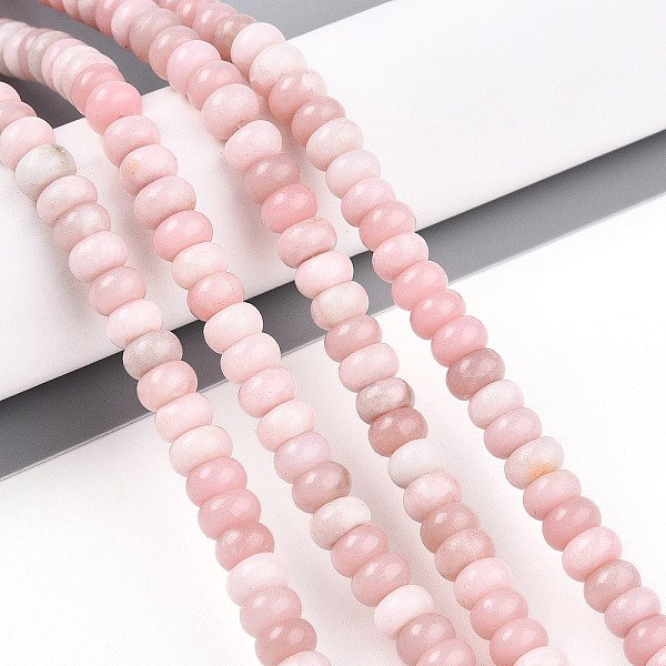 Natural Pink Opal Beads Strands, Rondelle, 6-6.5x3.5-4mm, Hole: 0.8mm, about 90-102pcs/strand, 14.96-15.16''(38-38.5cm)