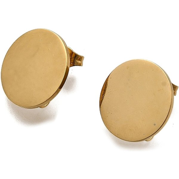 Ion Plating(IP) 304 Stainless Steel Stud Earring Findings, Flat Round, Golden, 15mm, Hole: 2.5mm, Pin: 1mm