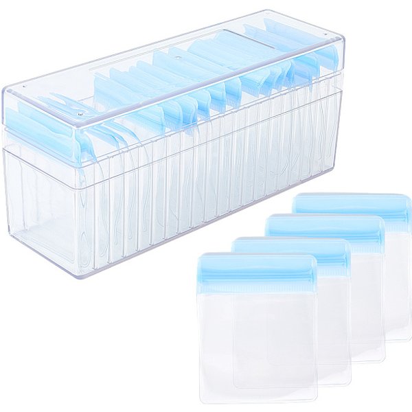 BoîTes De Rangement De Bijoux Rectangulaires Transparentes En Plastique Abs Avec Couvercle Et Sacs En Pvc, éTuis à Bijoux Pour Bagues, Des Boucles D'oreilles, Bracelets, Bleu Ciel, 21.5X7X9.4 Cm-image