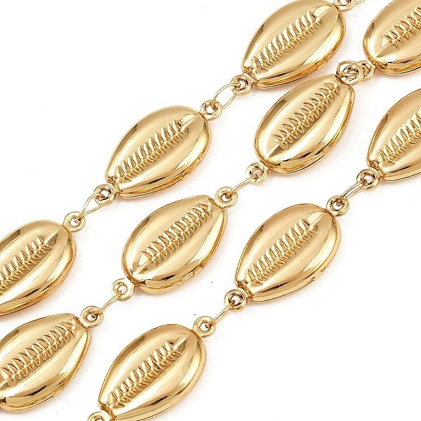 Chaînes à maillons en forme de coquille en acier inoxydable 304, non soudée, avec bobine, placage ionique (ip), véritable 18k plaqué or, 20.5x10.5x3.5mm