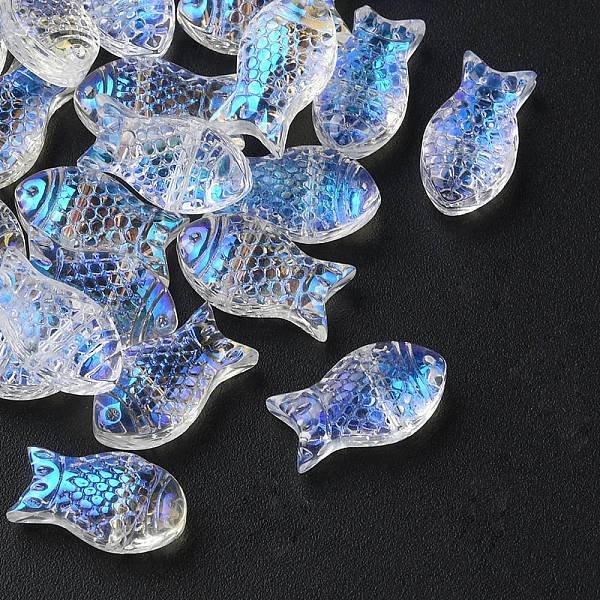 35Pcs Transparent Spray Painted Glass Beads, Fish, Clear Ab, 15X8X5Mm, Hole: 1Mm-image