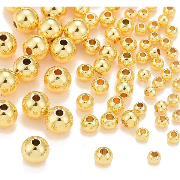 Pandahall 3 Size Gold Plated Beads, 180Pcs 3Mm 4Mm 6Mm Smooth Round Metal Spacer Beads Seamless Gold Ball Brass Beads For Jewelry Making Bracelet-image