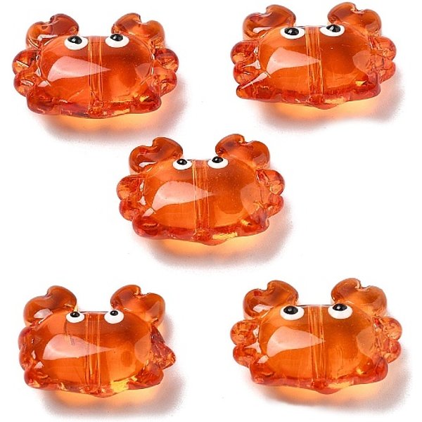 Handmade Lampwork Enamel Beads, Crab, Dark Orange, 15X21X8Mm, Hole: 1.4Mm-image