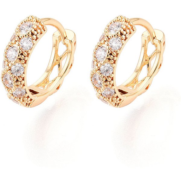 Boucles D'oreilles CréOles En Laiton Zircon Cubique Micro Pavé, VéRitable 18K Plaqué Or, 12.5X13.5X4Mm-image
