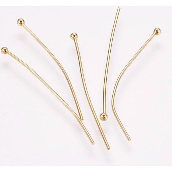 ÉPingles à TêTe SphéRique En Acier Inoxydable 304, Pour Bricolage Breloque Fabrication De Perles, VéRitable 24K Plaqué Or, 40X0.7Mm, 21 Jauge, TêTe: 2 Mm-image
