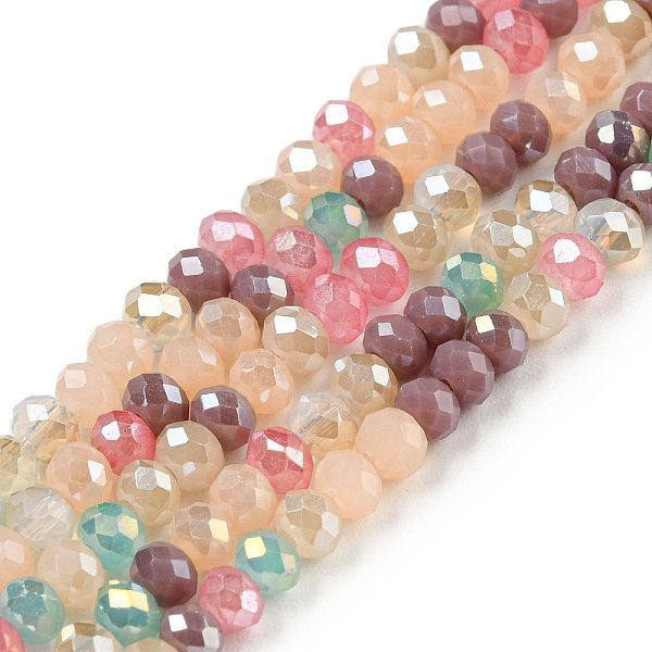 Electroplate Opaque Glass Beads Strands, Ab Color Plated, Faceted Rondelle, Colorful, 3X2Mm, Hole: 0.8Mm, About 115-125Pcs/Strand, 34-35Cm-image