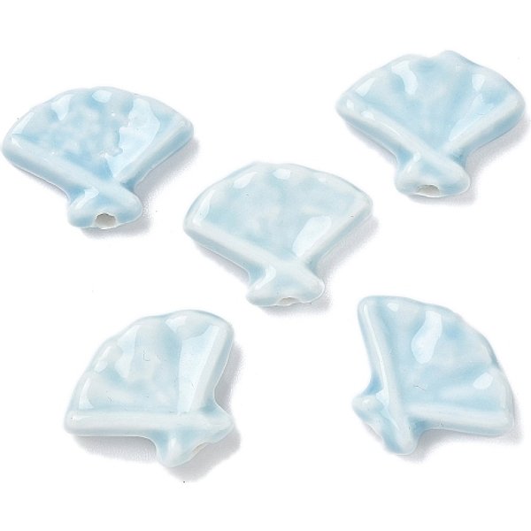 Abalorios De Porcelana Hechas A Mano, Famille Porcelana Rosa, Ventilador, Turquesa PáLido, 19X24X6Mm, Agujero: 1.8 Mm-image