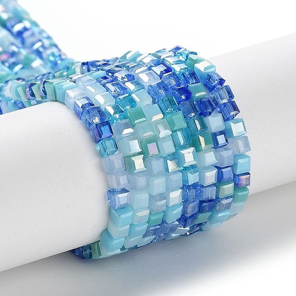 Fili Di Perline Di Vetro Elettrolitico Di Colore Sfumato, Multicolore Segmentato, Ab Colore Placcato, Sfaccettato, Cubo, Blu Royal, 2.5X2.5X2.5Mm, Foro: 0.8 Mm, Circa 170-180Pcs/Filo, 16.93-17.72 Pollice (43-45 Cm).-image