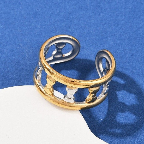 304 Stainless Steel Double Color Cuff Rings, Ion Plating(Ip), Golden & Stainless Steel Color, Bowknot, 10Mm, Inner Diameter: Adjustable-image