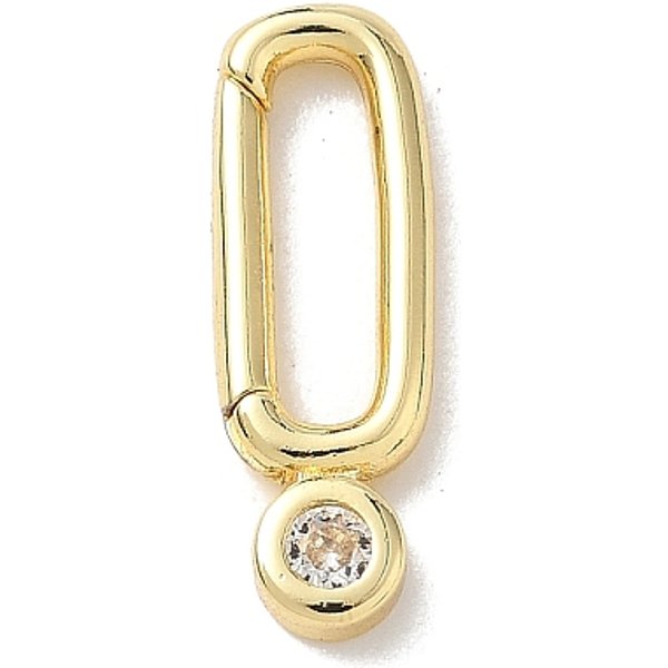 Brass Pave Clear Cubic Zirconia Spring Gate Rings, Oval, Rack Plating, Long-Lasting Plated, Lead Free & Cadmium Free, Real 18K Gold Plated, 20X6.5X2Mm, Hole: 12X3Mm-image