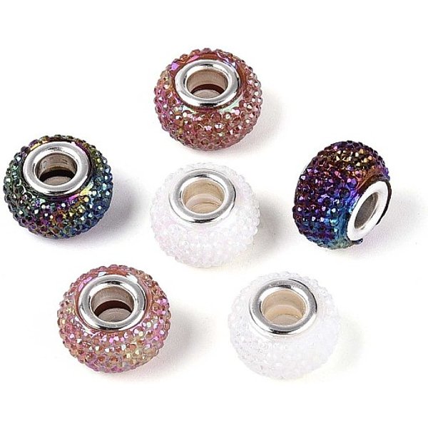 Perline Europei Grande Resina Buco, Con Ottone In Platino Doppio Core, Rondelle, Colore Misto, 14X9Mm, Foro: 5 Mm-image