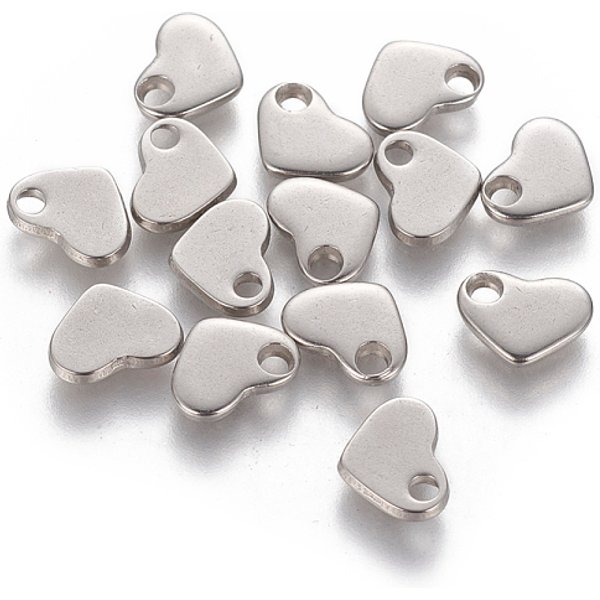 Dijes De Acero Inoxidable 201 Resistentes Al Deslustre, Estampar Etiqueta En Blanco, CorazóN, Color Acero Inoxidable, 9.5X8X1.5Mm, Agujero: 1.8 Mm-image