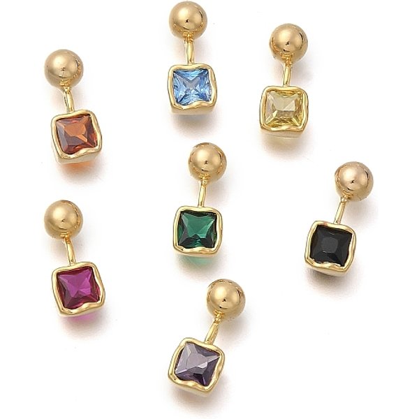 Breloques CarréEs En Laiton Micro Pavé De Zircones Cubiques, Sans Cadmium & Sans Nickel & Sans Plomb, VéRitable 18K Plaqué Or, Couleur Mixte, 13X5X4-4.5Mm, Trou: 1.2X1.5Mm-image