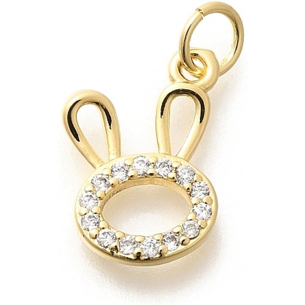 Pendentifs En Laiton Zircon Cubique Transparent, Avec Anneau De Jonction, Plaqué Longue DuréE, Sans Plomb Et Sans Cadmium, Breloques De Lapin, VéRitable 18K Plaqué Or, 13.5X10X2Mm, Trou: 3.5Mm-image