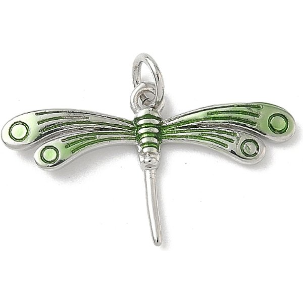 Insect Themes Brass Enamel Pendants, Rack Plating, Cadmium Free & Lead Free, Long-Lasting Plated, With Jump Ring, Platinum, Dragonfly, 15X26.5X2.5Mm, Hole: 3.5Mm-image