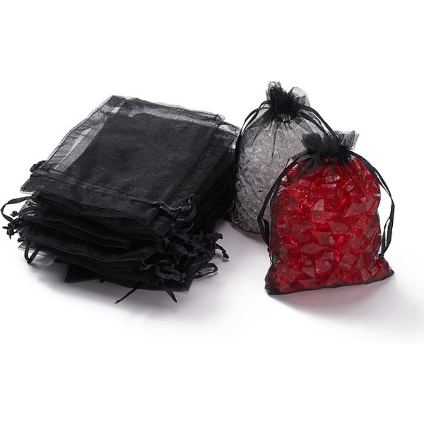 Organza Gift Bags With Drawstring, Wedding Party Christmas Favor Gift Bags, Organza Pouches For Potpourri, Black, 15X10Cm-image